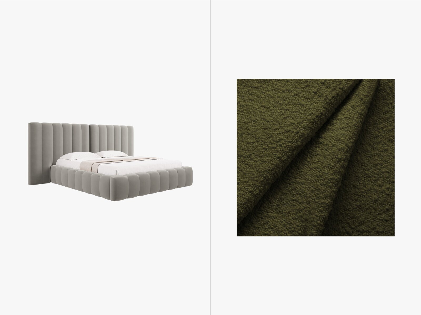 Micadoni Bett Kelp mit Doppelkopfteil Boucle Baloo Dunkel-Olivgrün 140x200