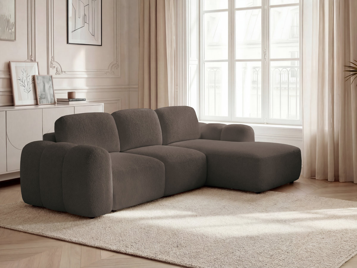 Bobochic Montaigne Ecksofa mit Schlaffunktion und Bettkasten 276 × 164 cm Bouclé-Stoff Braun Ecke rechts