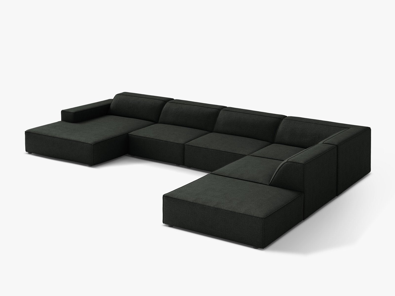 Micadoni Panorama-Ecksofa Jodie 7-Sitzer Rechts Boucle Baloo Schwarz