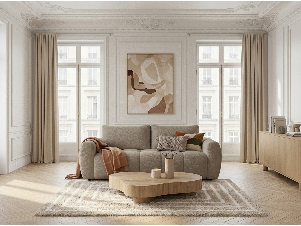 Bobochic Fuji Schlafsofa 3-Sitzer Bouclé-Stoff Beige