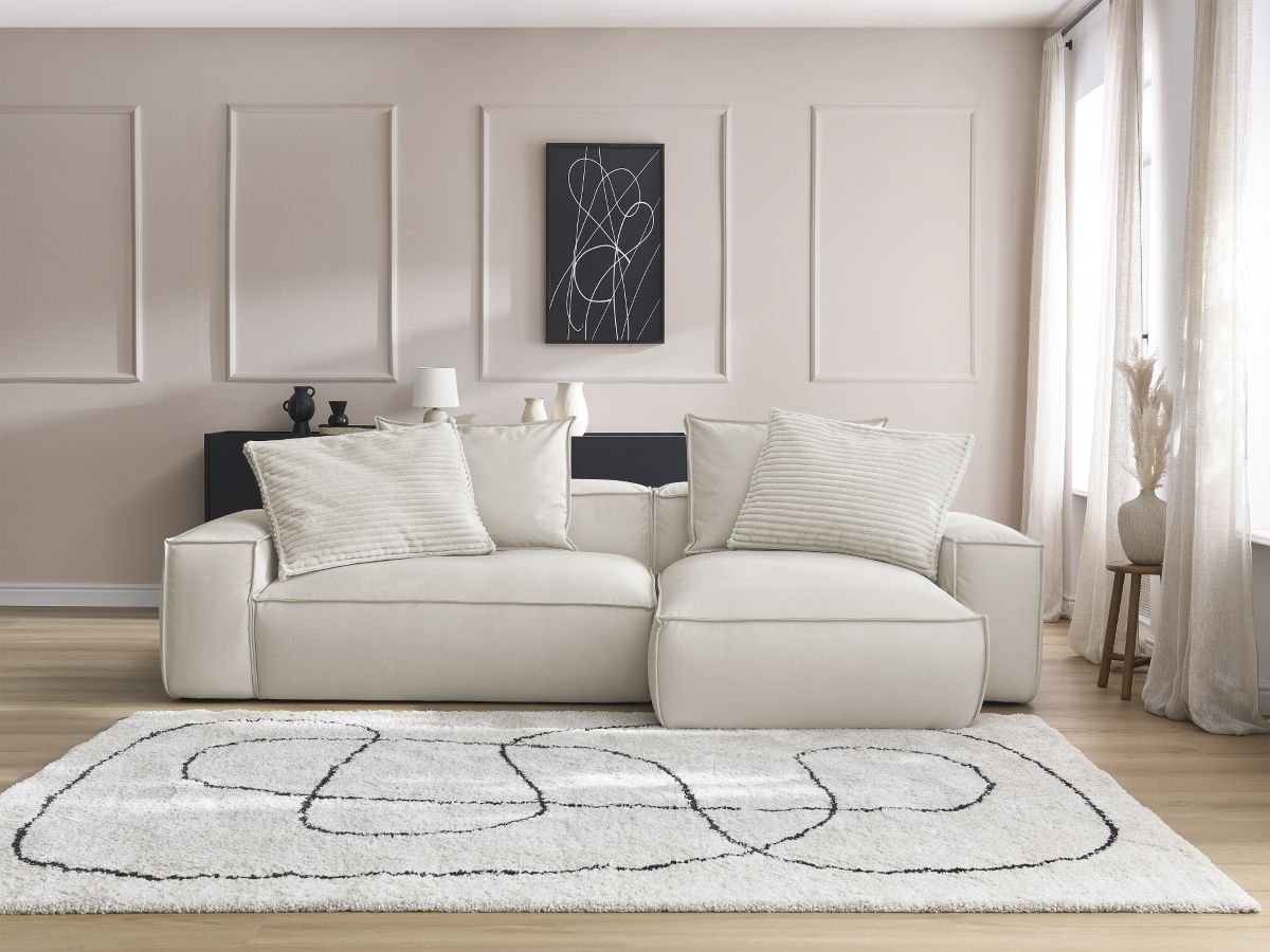 Bobochic Boheme Ecksofa, 3 Kissen Kunstleder Beige