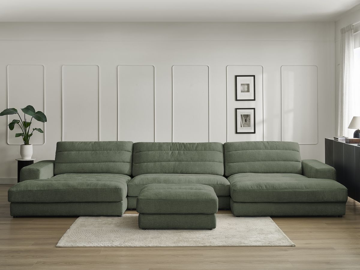 Bobochic Sierra Wohnlandschaft mit Pouf Strukturstoff Dunkelgrün
