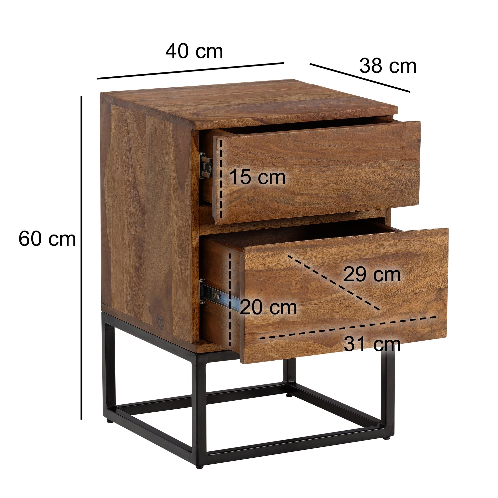 Nachttisch Tysnes Massivholz Sheesham 40 × 38 × 60 cm