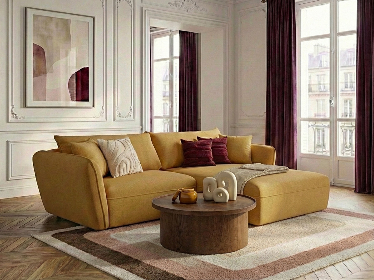 Bobochic Luigi Ecksofa Strukturstoff Gelb Ecke rechts