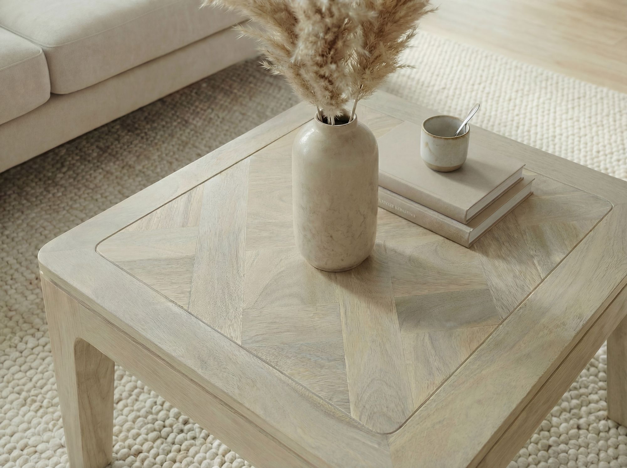 Couchtisch Slidre Mango Massivholz Weiß 60 × 60 × 32 cm