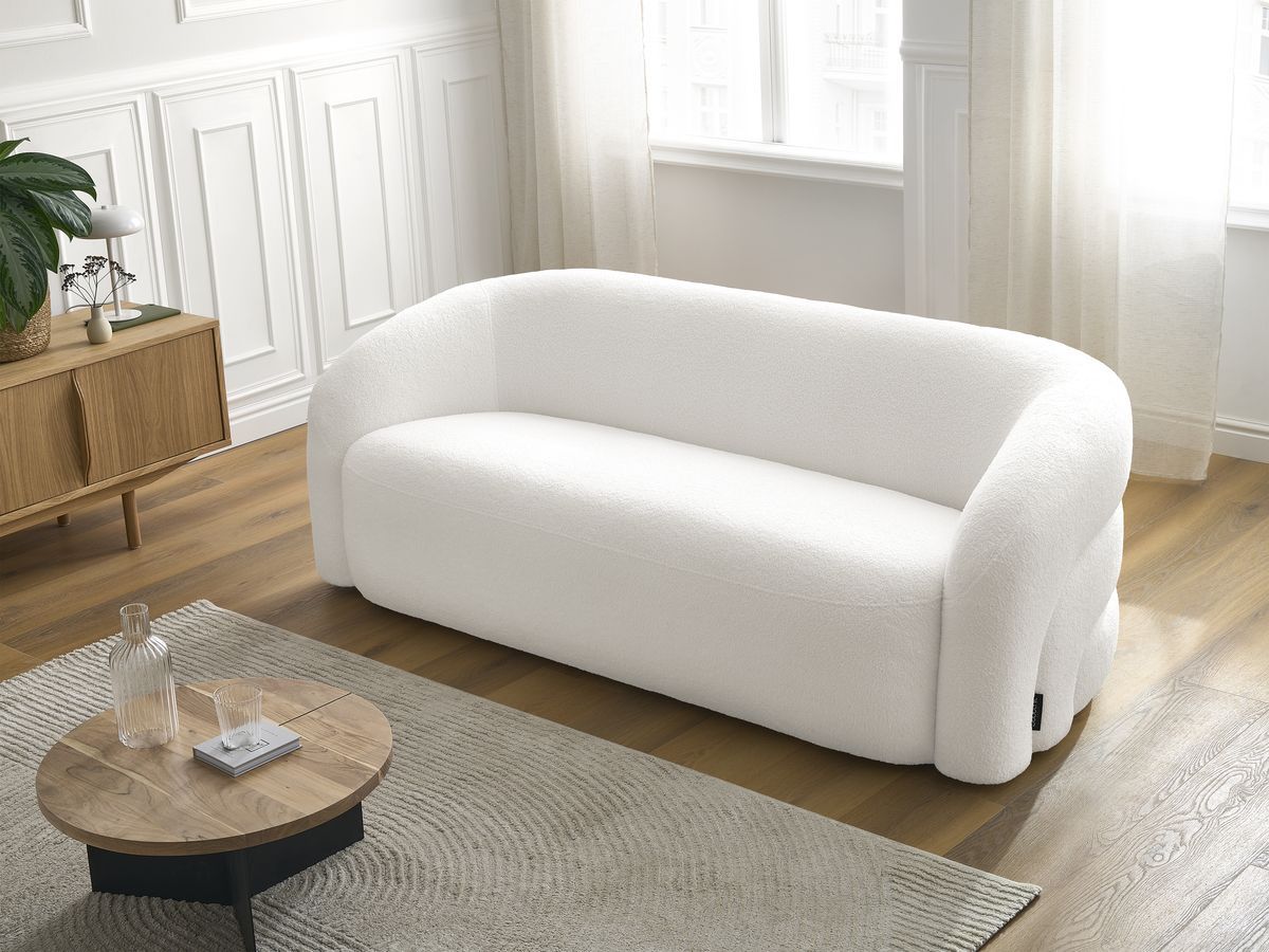 Bobochic Elina Sofa 3-Sitzer Bouclé-Stoff Weiß