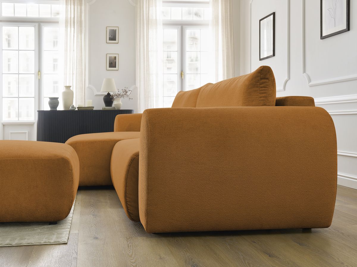 Bobochic Lucien Ecksofa mit Schlaffunktion und Bettkasten und Pouf 314 × 167 cm Stoff Gelb Ecke links