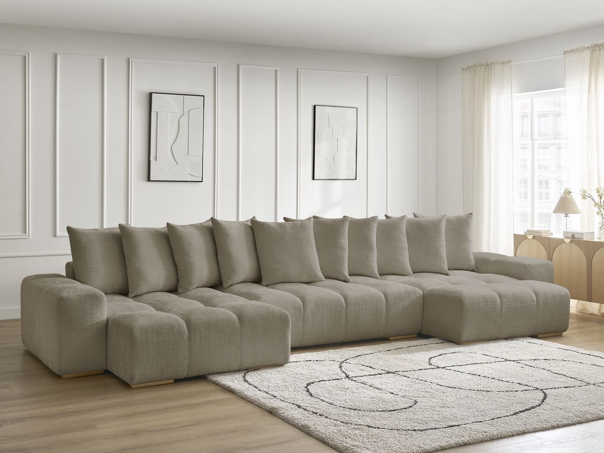 Bobochic Anakin Wohnlandschaft, 10 Kissen Strukturstoff Taupe