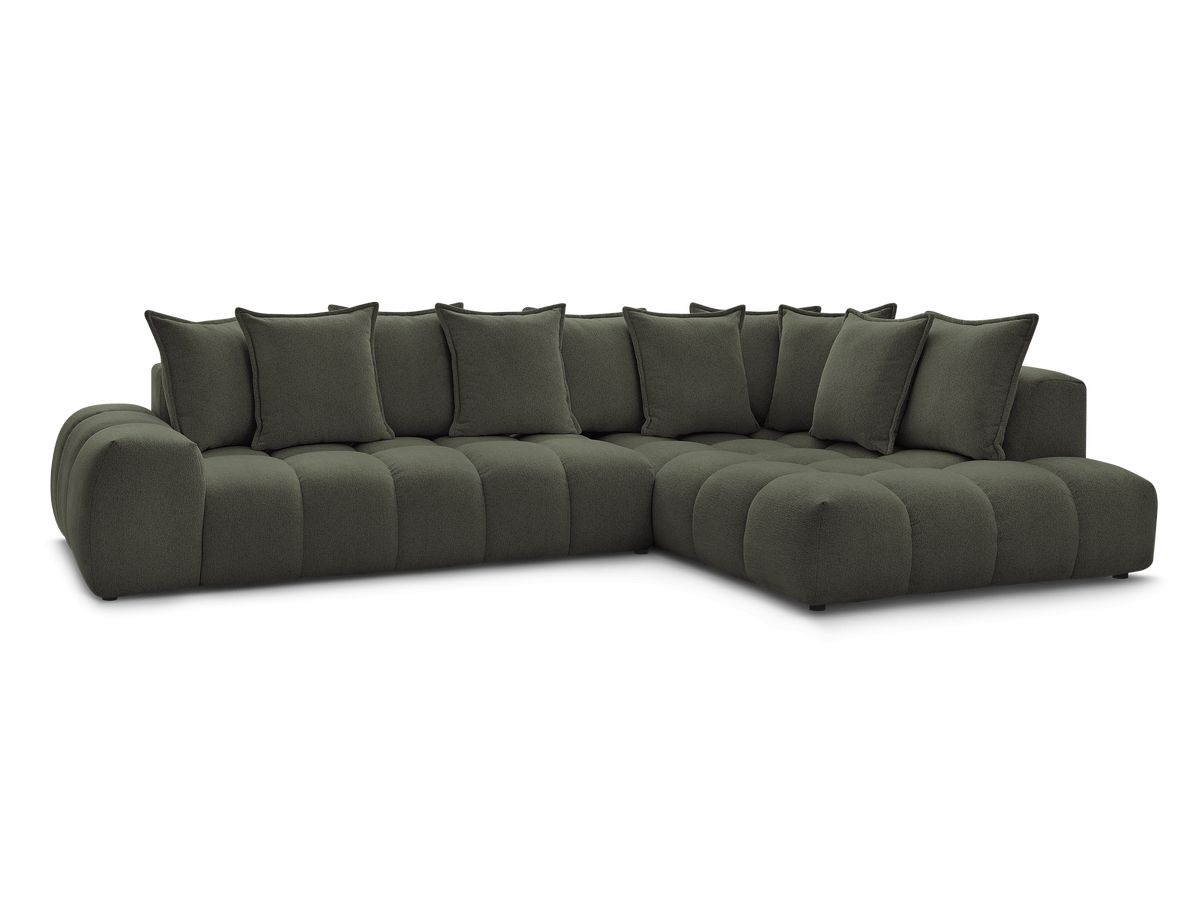 Bobochic Everest Ecksofa, 10 Kissen Melange-Stoff Grün Ecke rechts