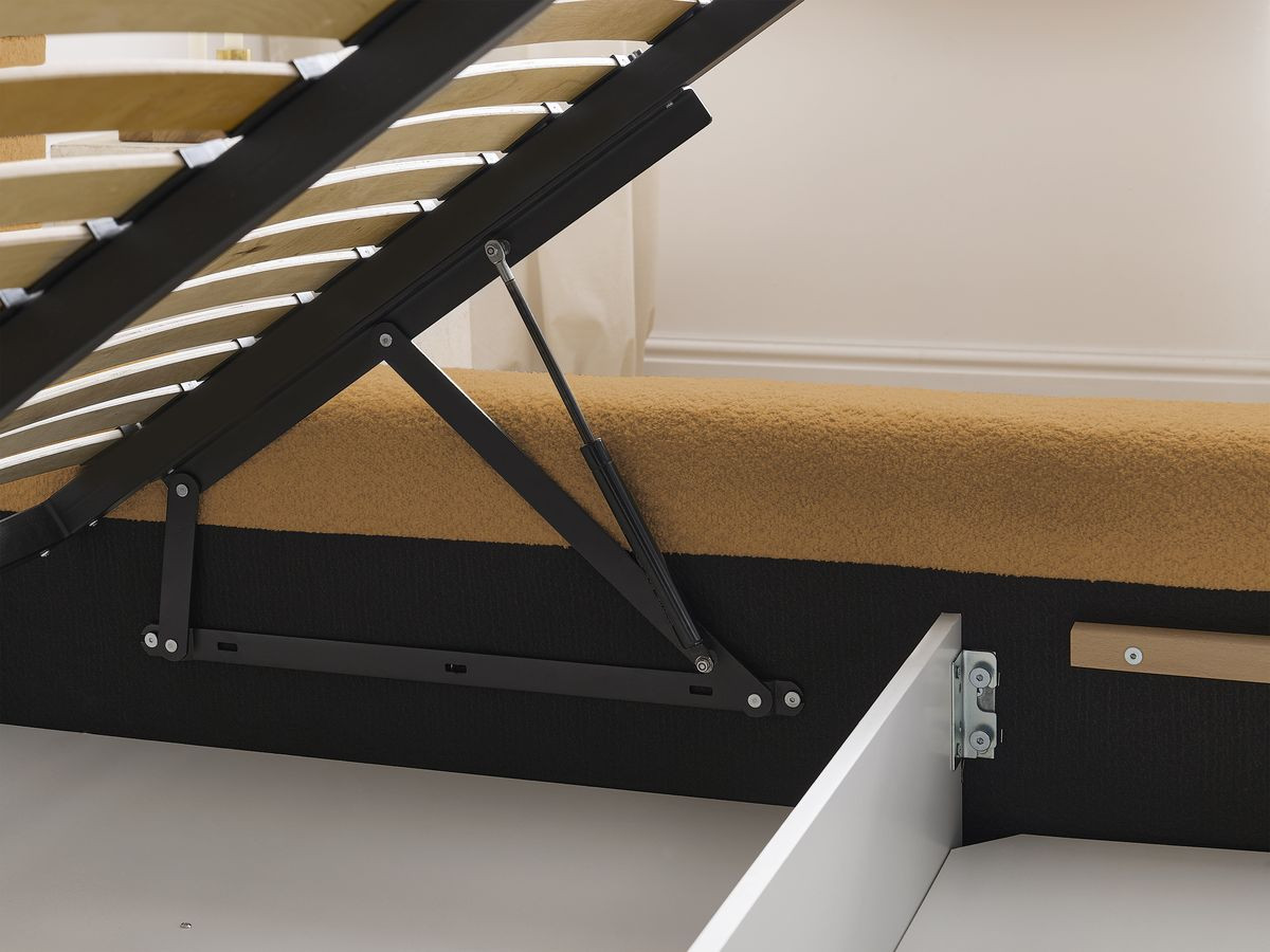Bobochic Denali Polsterbett mit Bettkasten mit Bettbank Bouclé-Stoff Gelb, Liegefläche 160 × 200 cm