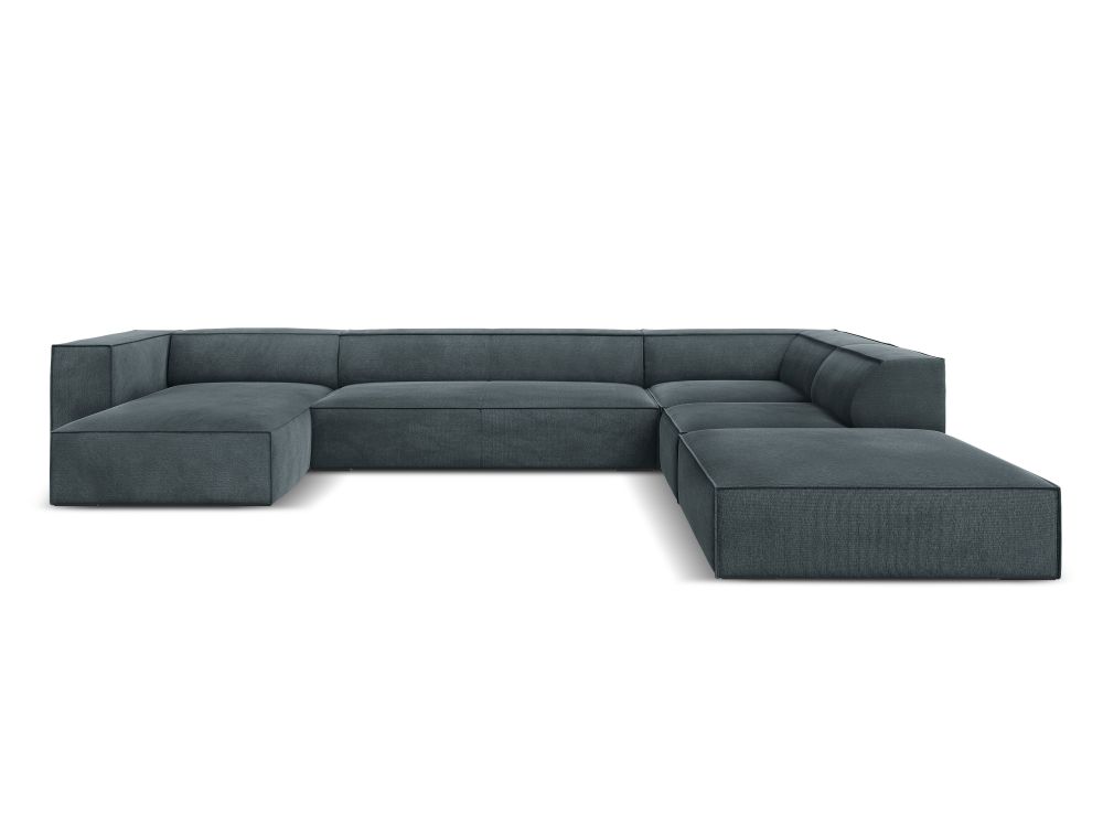 Cosmopolitan Design Panoramasofa Turin 6-Sitzer 365 cm Strukturierter Stoff Rosario Blaugrau Rechts