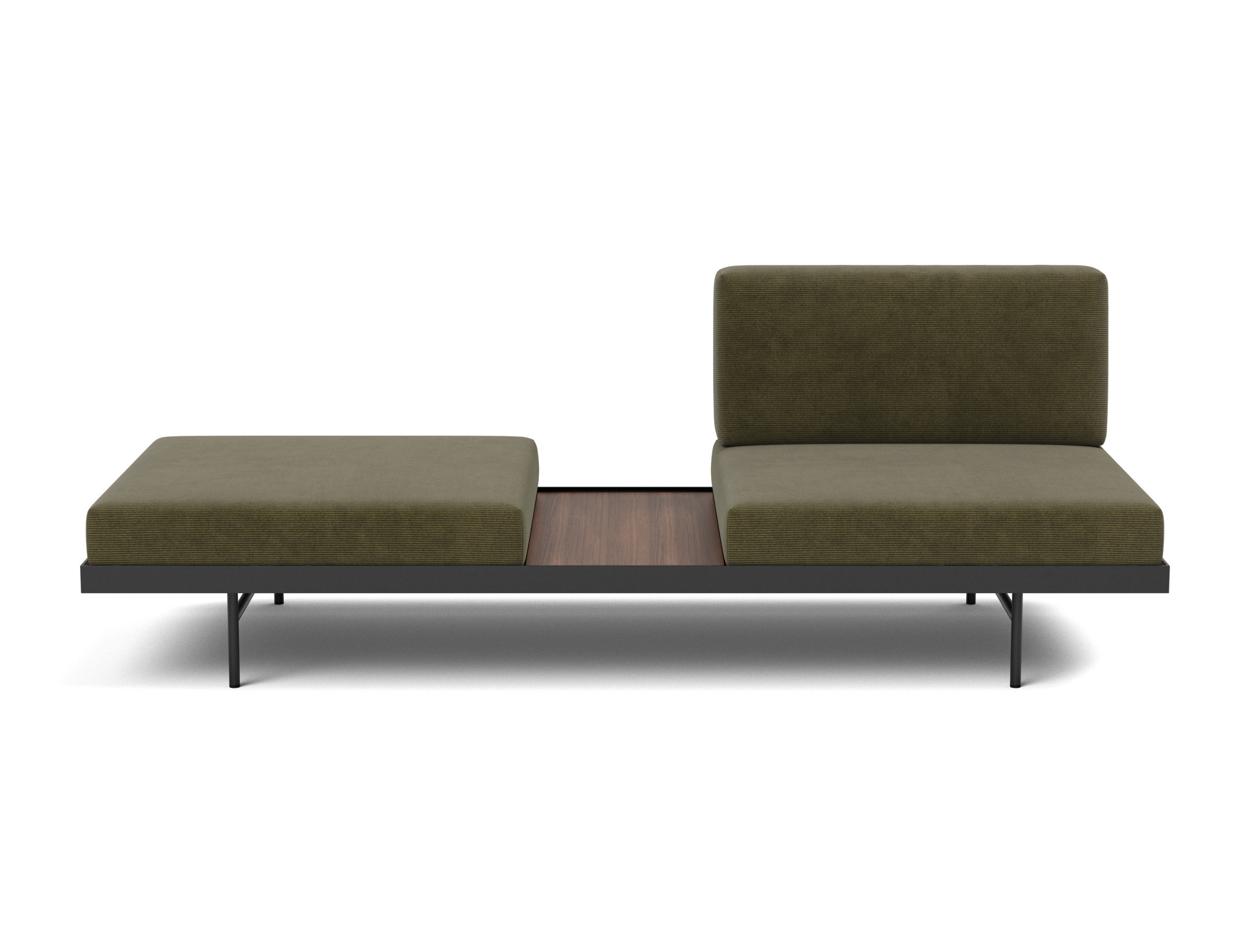 Tagesbett Puri Kord Cordufine 316-Pine-Green Beine mit Nussbaumtisch