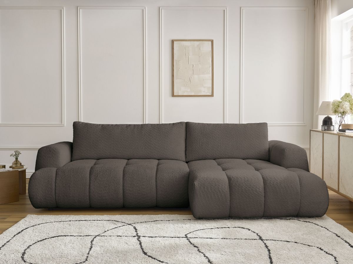 Bobochic Fuji Ecksofa mit Schlaffunktion und Bettkasten 292 × 160 cm Bouclé-Stoff Braun Ecke rechts