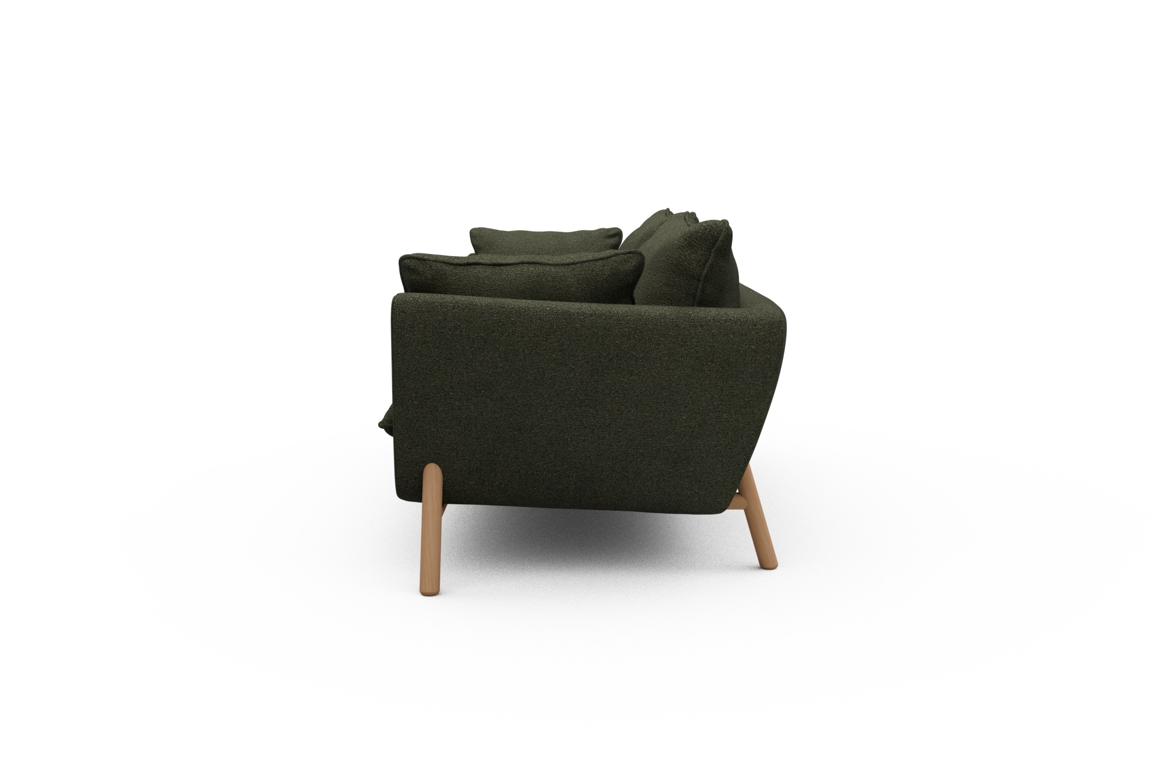 Sofa Emil PREMIUM 3-Sitzer Beinfarbe Eiche Natur Boucle-Forest-Green