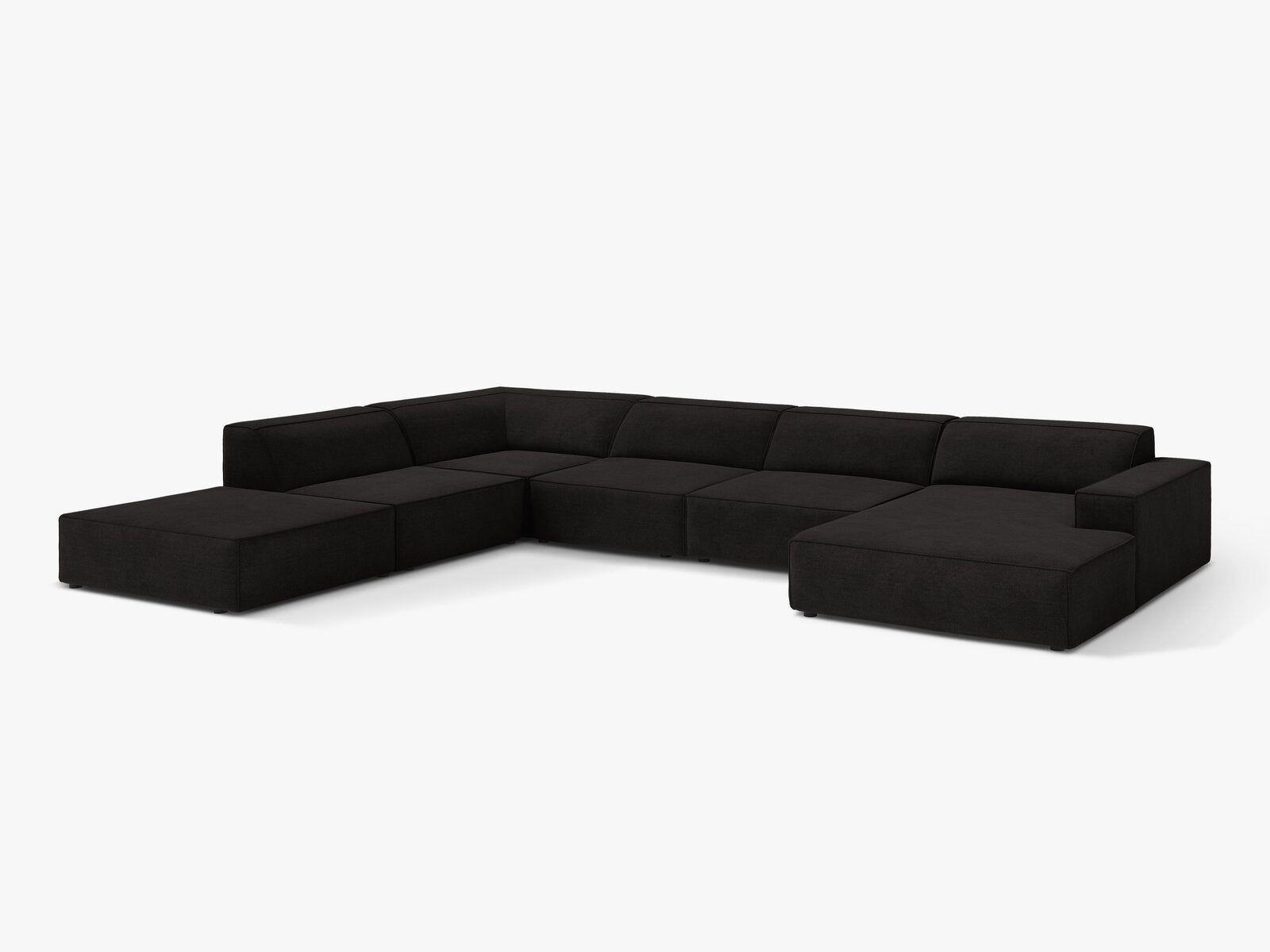 Micadoni Panorama-Ecksofa Jodie 7-Sitzer Links Strukturierter Stoff Liberty Schwarz