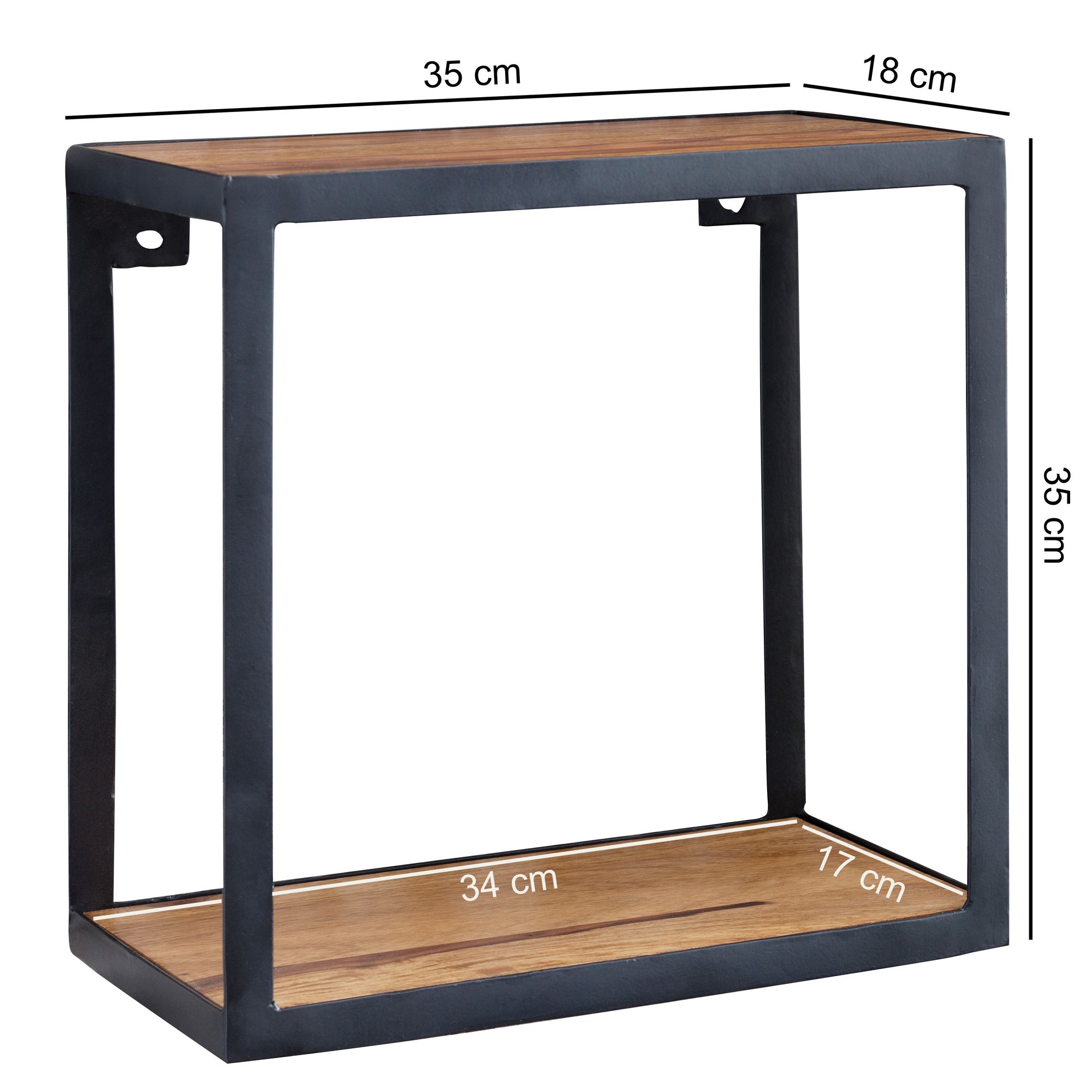 Wandregal Randaberg Sheesham Massivholz Schwarz 35 × 18 × 35 cm
