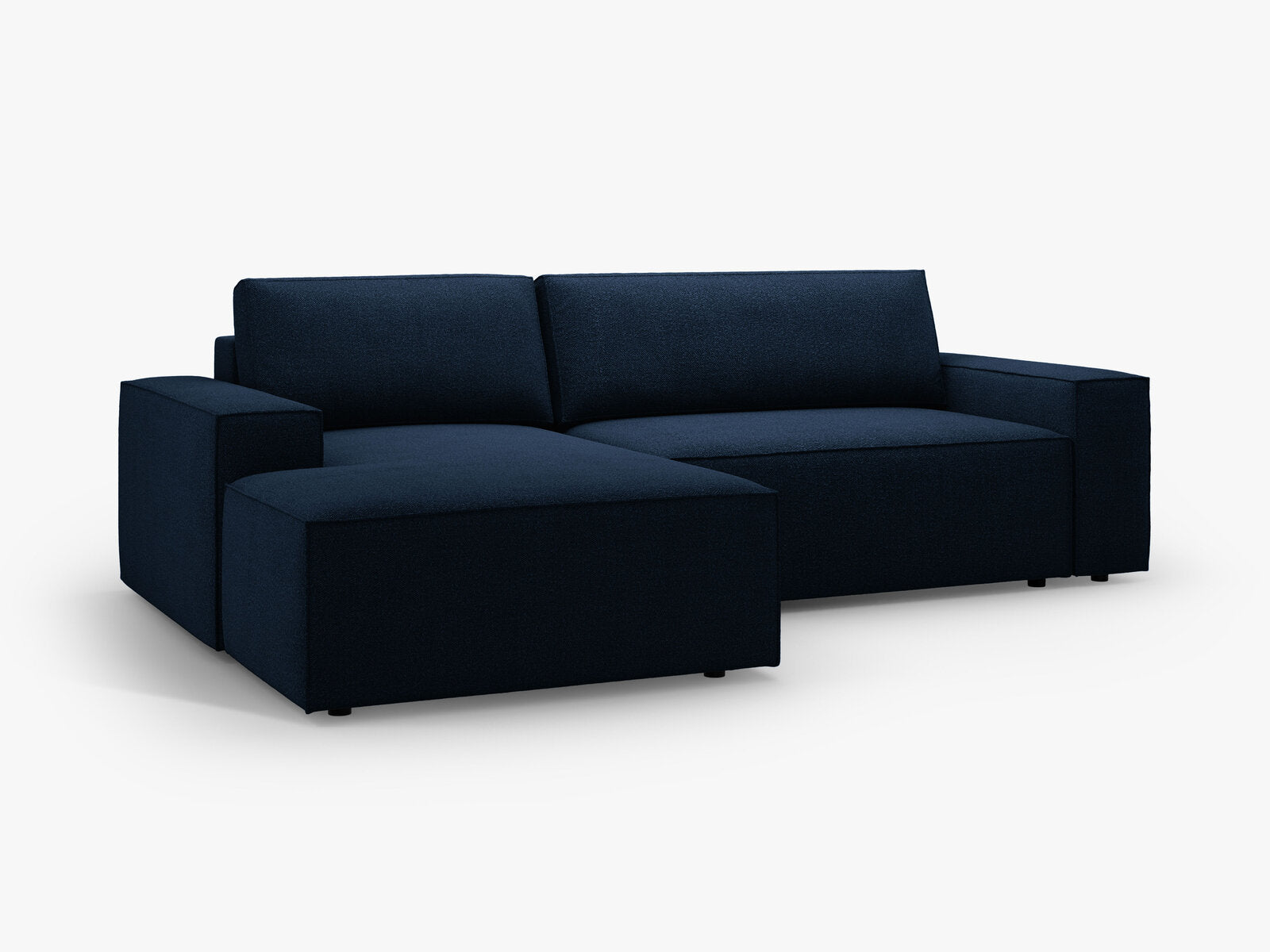 Micadoni Schlaf-Ecksofa Jodie 3-Sitzer Links Boucle Dunkelblau