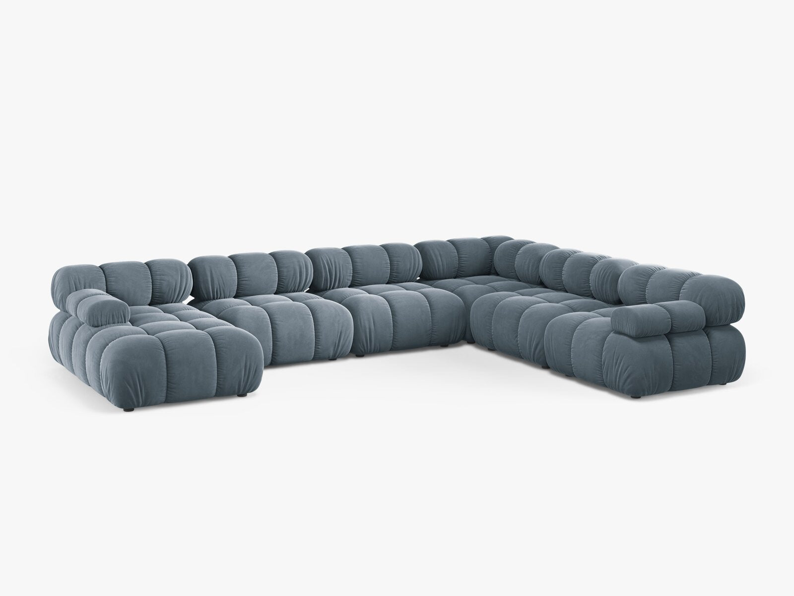Micadoni Modulares Panorama Ecksofa Bellis 8-Sitzer Rechts Samt Bluvel Hellblau