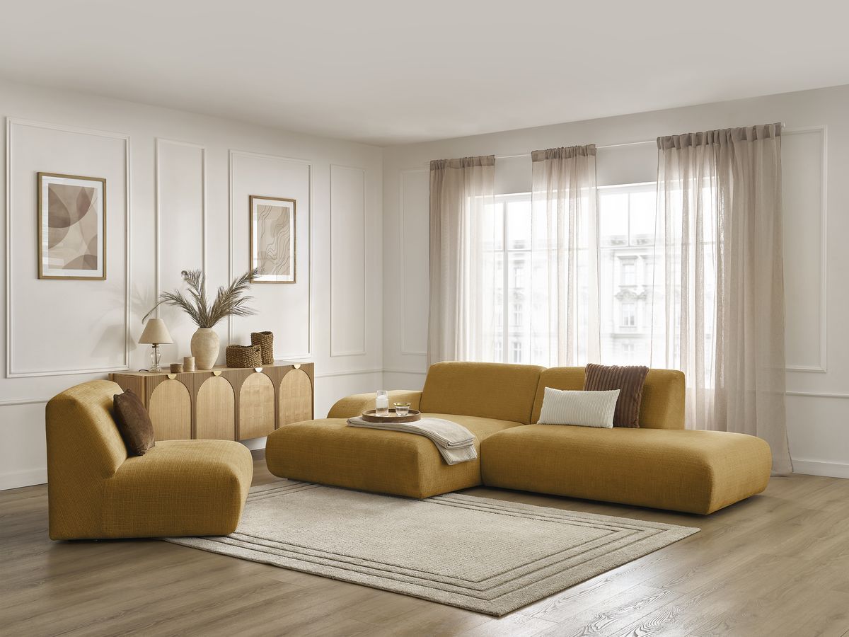 Bobochic Sirius Ecksofa 405 × 170 cm Strukturstoff Gelb Ecke links