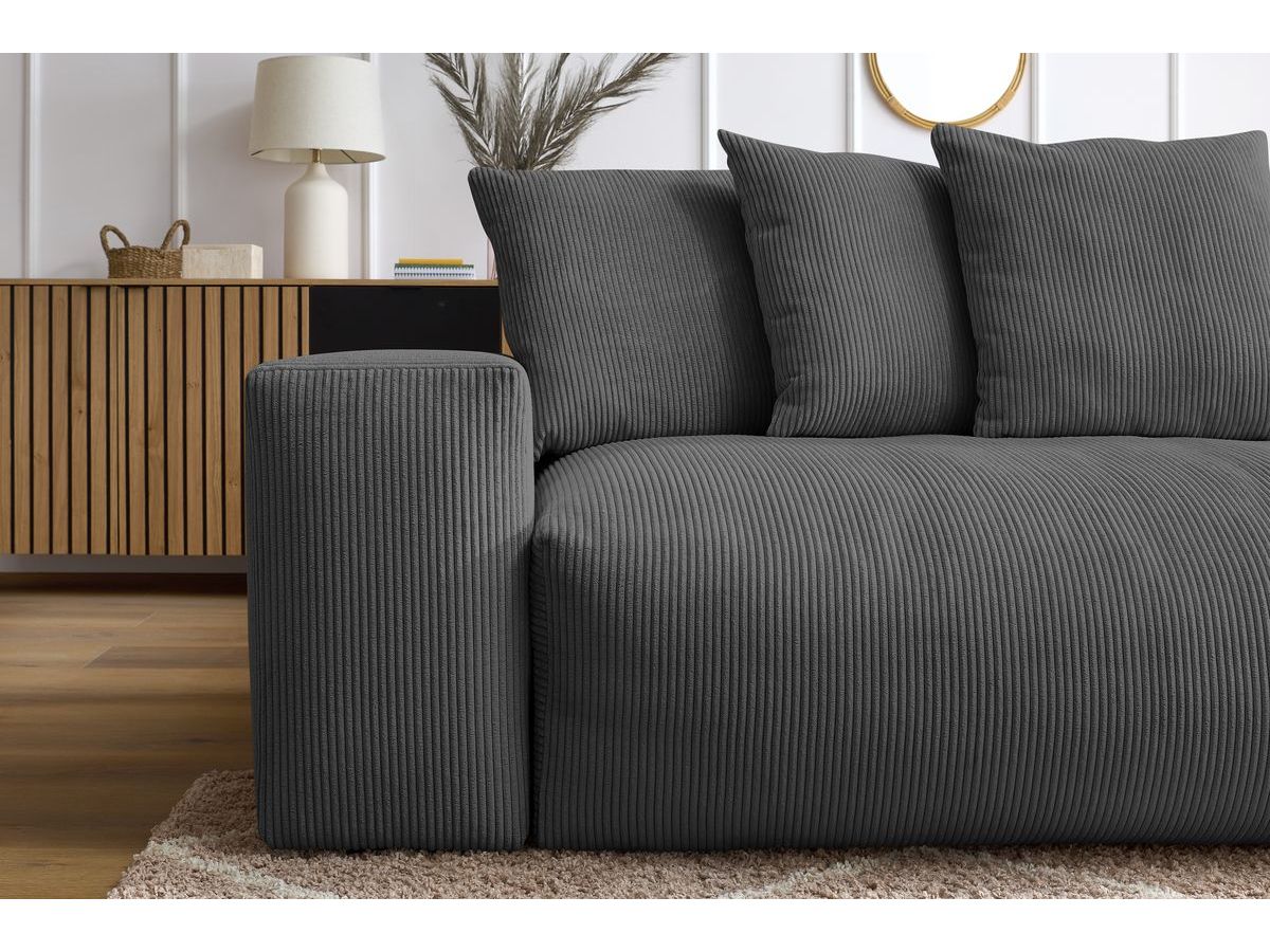 Bobochic Voltaire Schlafsofa 3-Sitzer mit Bettkasten Cordsamt Dunkelgrau