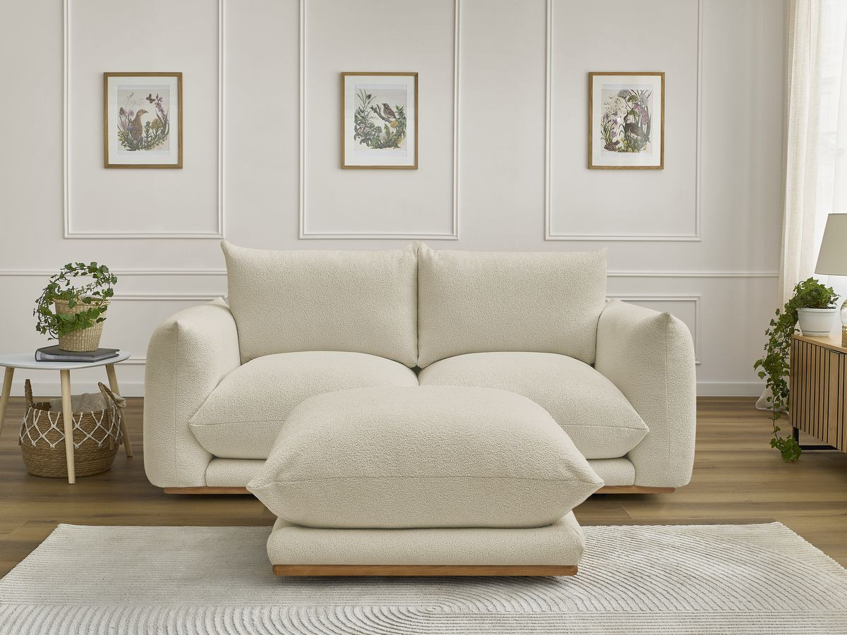Bobochic Ernest Sofa 3-Sitzer mit Pouf 193 × 106 cm Bouclé-Stoff Beige