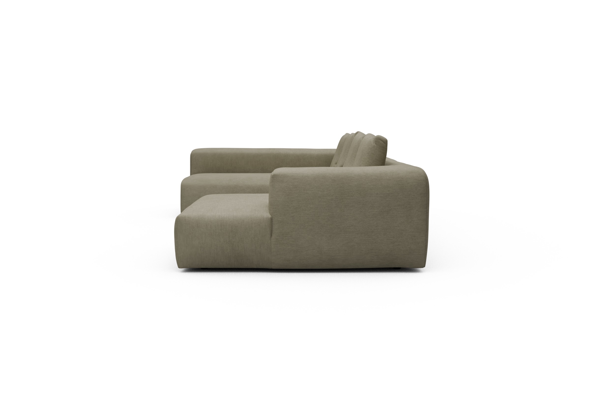 Wohnlandschaft Fred Chaiselongue rechts mit 2-Sitzer und lange Armlehne links Vivus-Dusty-Sand