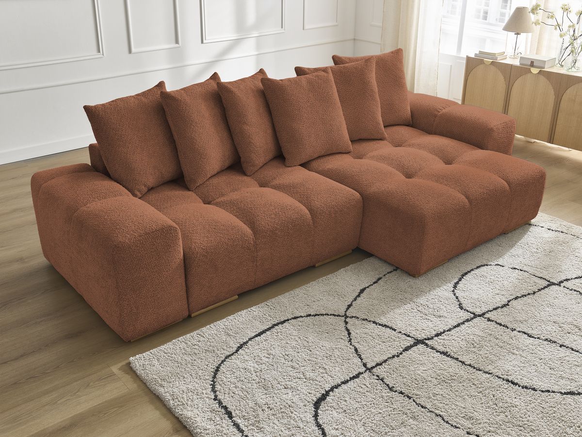 Bobochic Anakin Ecksofa, 6 Kissen Bouclé-Stoff Orange