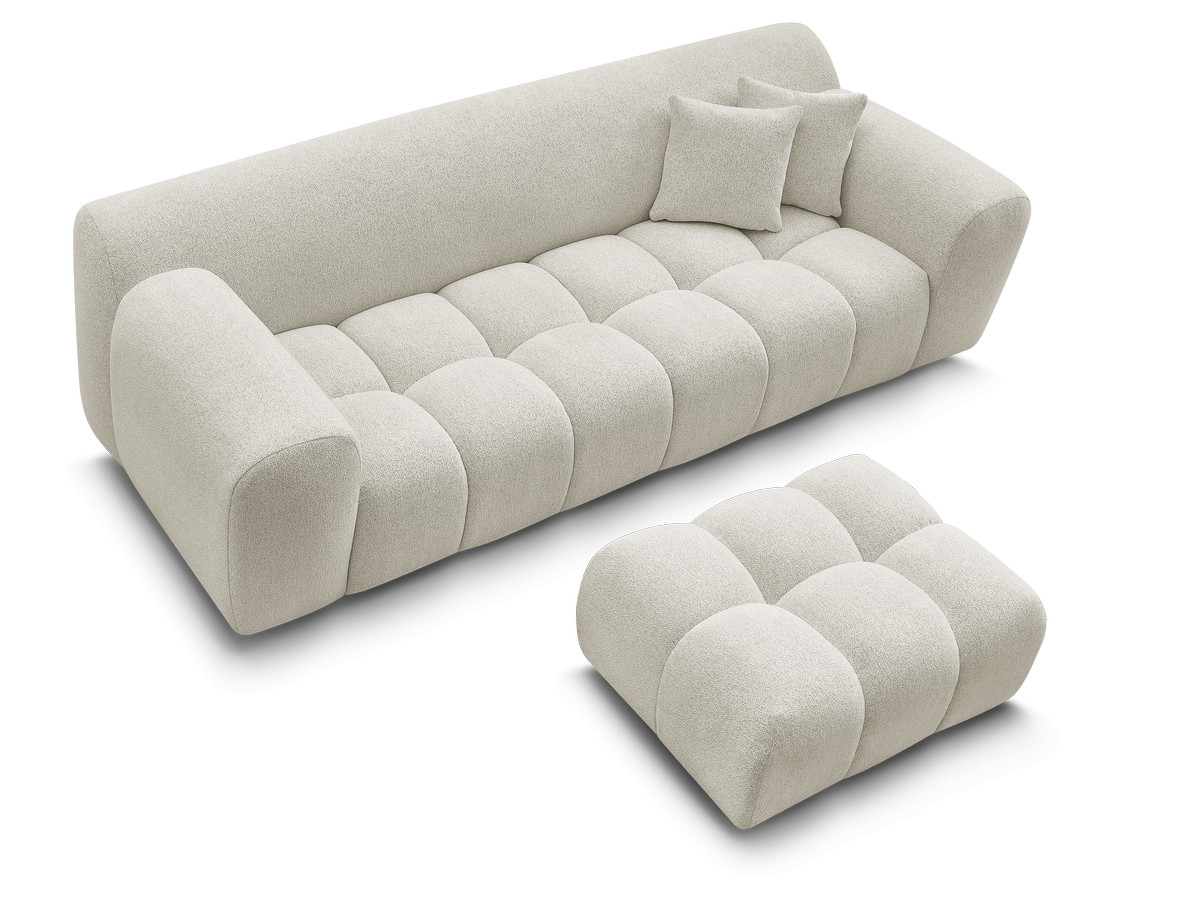 Bobochic Melisse Sofa 3-Sitzer mit Pouf Melange-Stoff Weiß