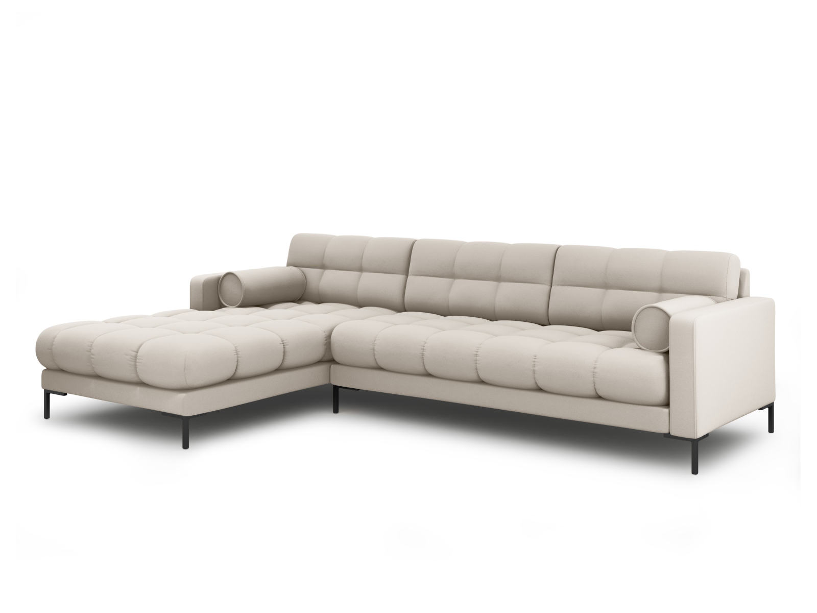 Cosmopolitan Design Ecksofa Bali 5-Sitzer Strukturierter Stoff Neve Beige Links Beine Schwarzes Metall
