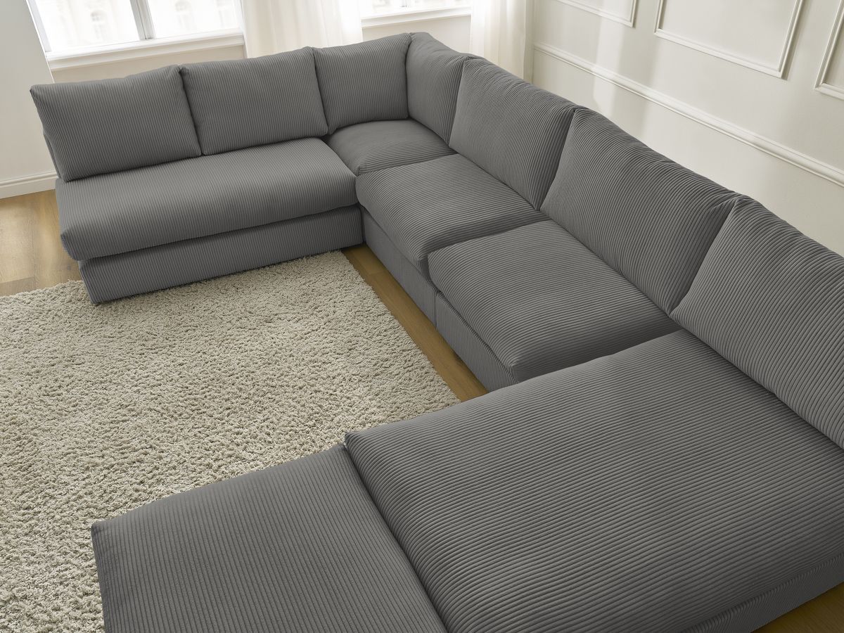 Bobochic Paris Ecksofa mit Pouf 369 × 167 cm Cordsamt Dunkelgrau