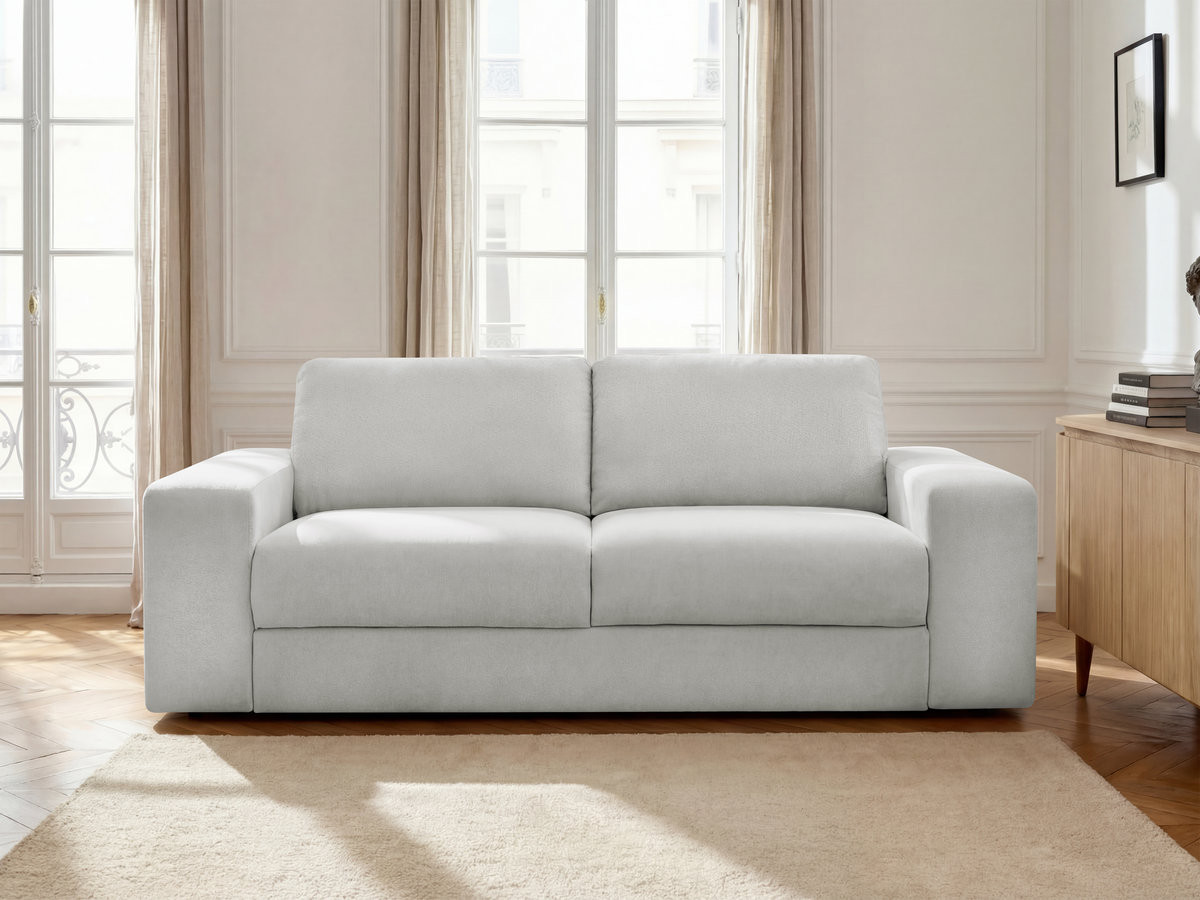 Bobochic Ibiza Schlafsofa 3-Sitzer Strukturstoff Hellgrau, Liegefläche 140 × 196 cm