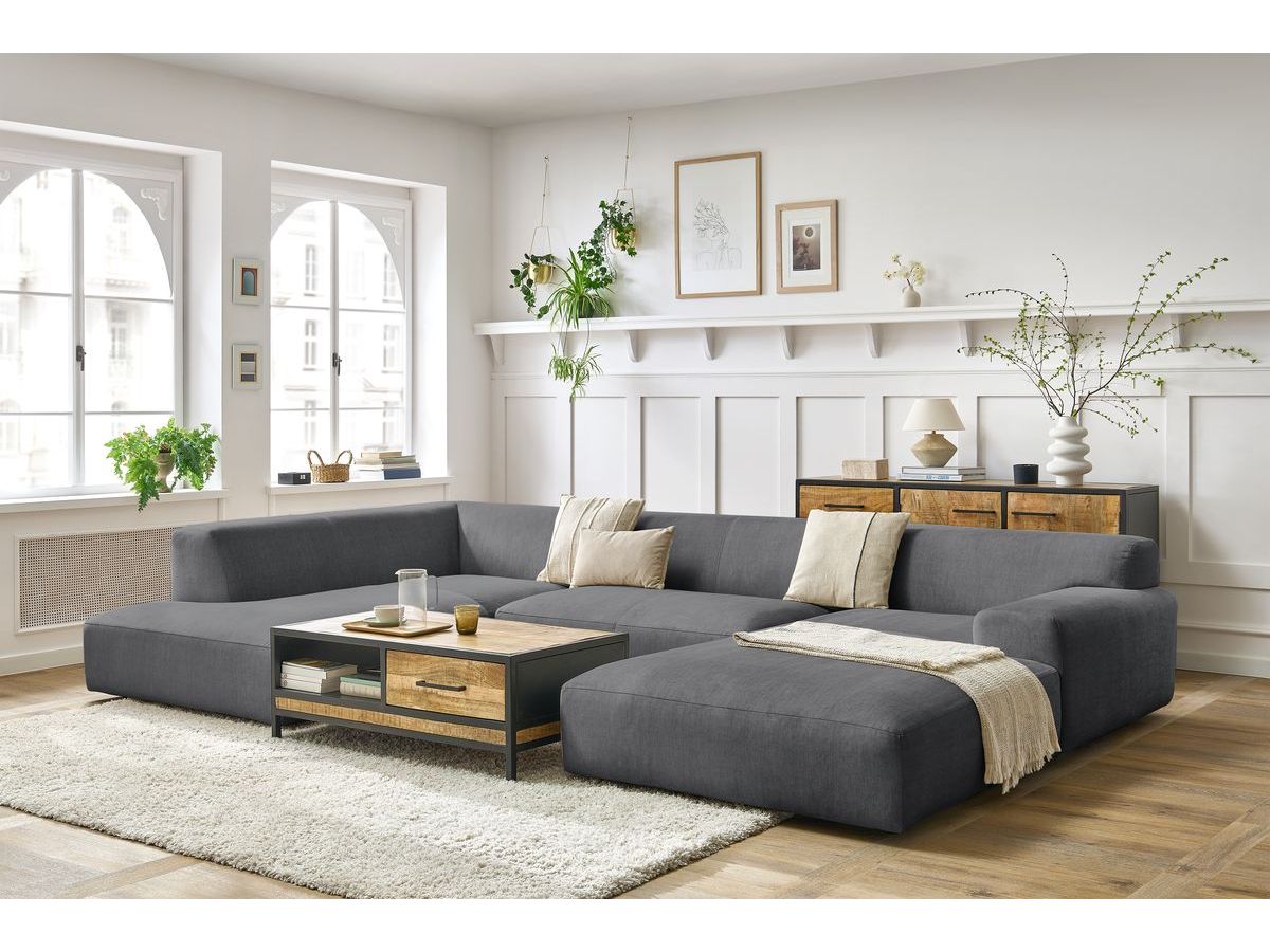 Bobochic Lavena Wohnlandschaft 359 × 220 cm Samt Dunkelgrau Ecke rechts