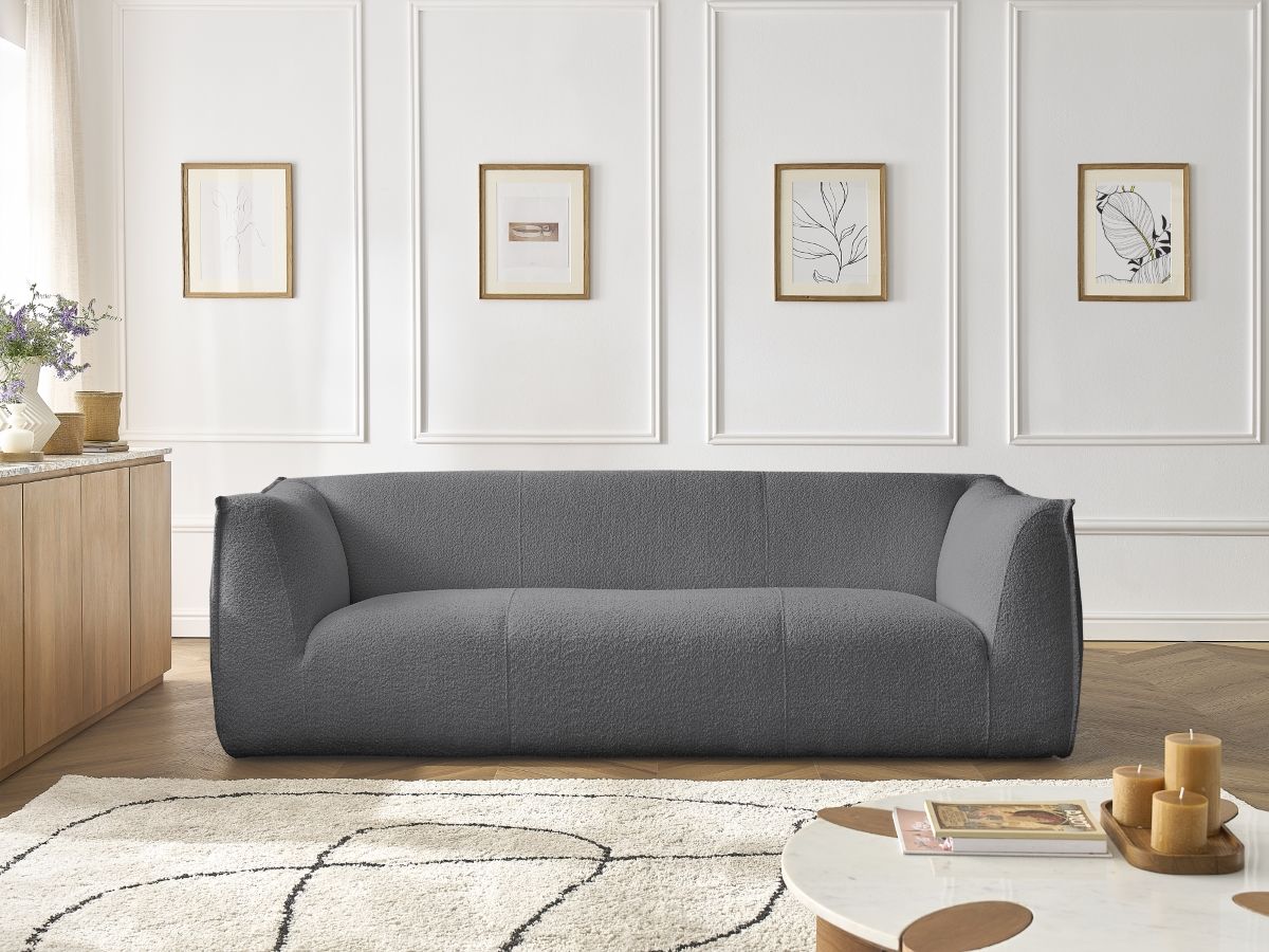 Bobochic Giorgia Sofa 3-Sitzer Bouclé-Stoff Dunkelgrau