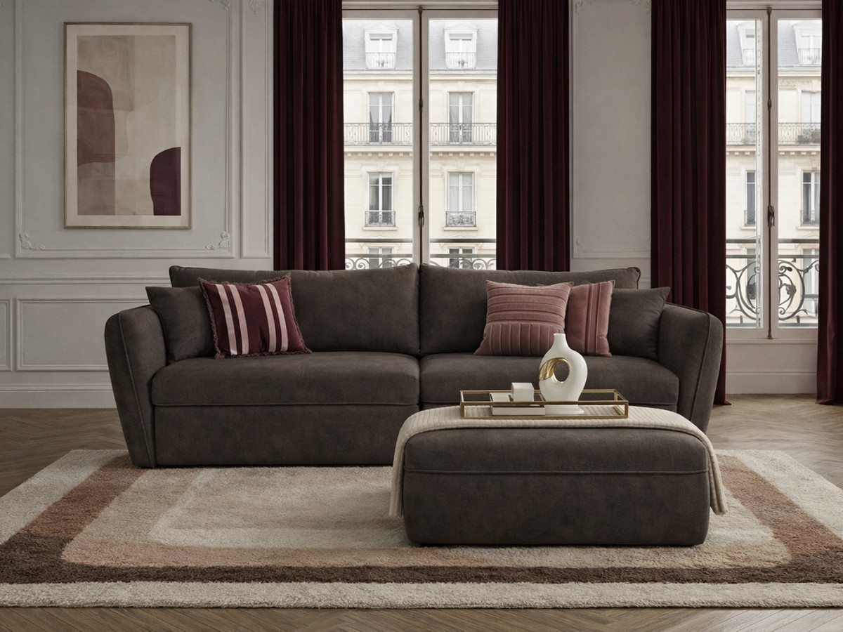 Bobochic Luigi Sofa 3-Sitzer mit Pouf Strukturstoff Taupe