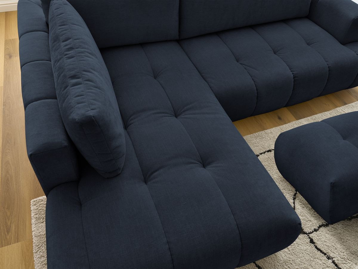 Bobochic Fuji Ecksofa mit Schlaffunktion und Bettkasten und Pouf 282 × 204 cm Stoff Dunkelblau Ecke links