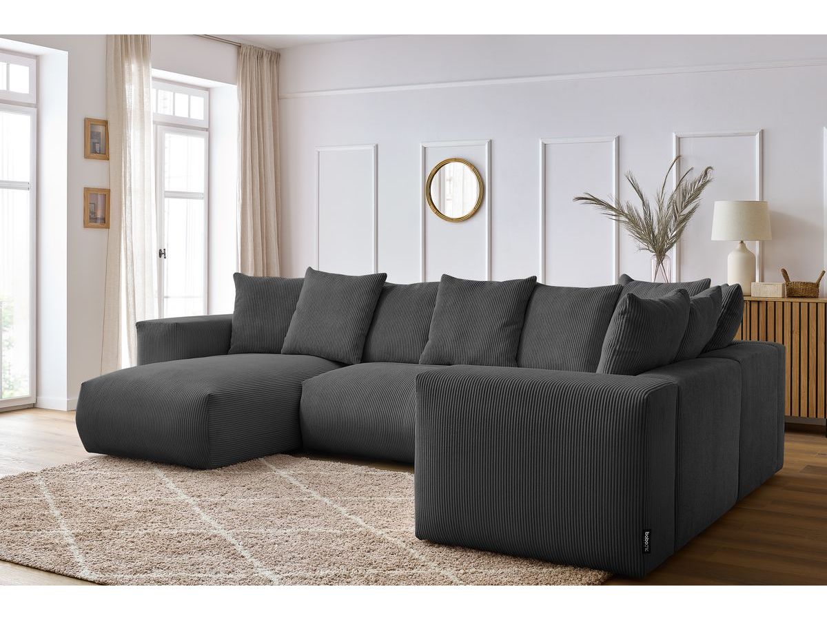 Bobochic Voltaire Wohnlandschaft 356 × 214 cm Cordsamt Dunkelgrau Ecke links