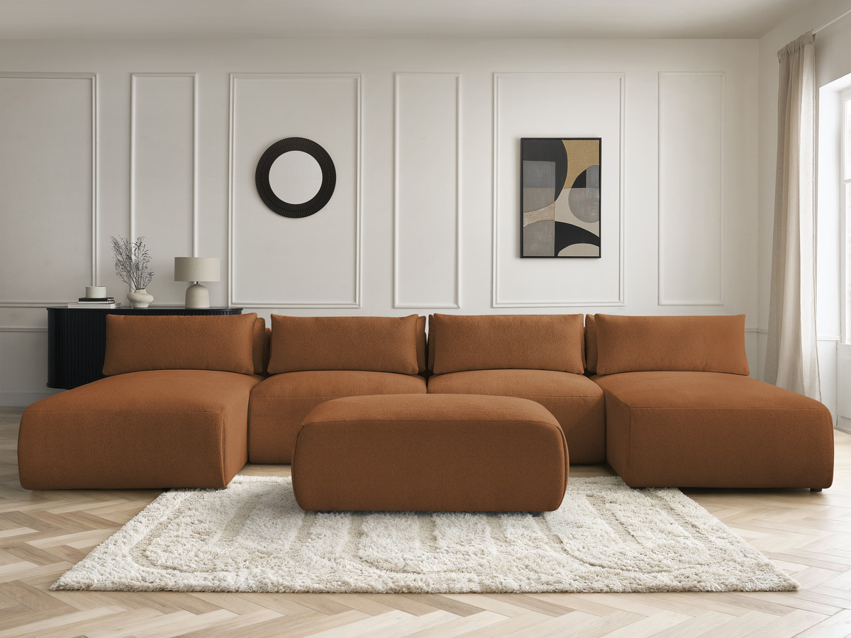 Bobochic Jana Wohnlandschaft mit kleinem Pouf Melange-Stoff Orange