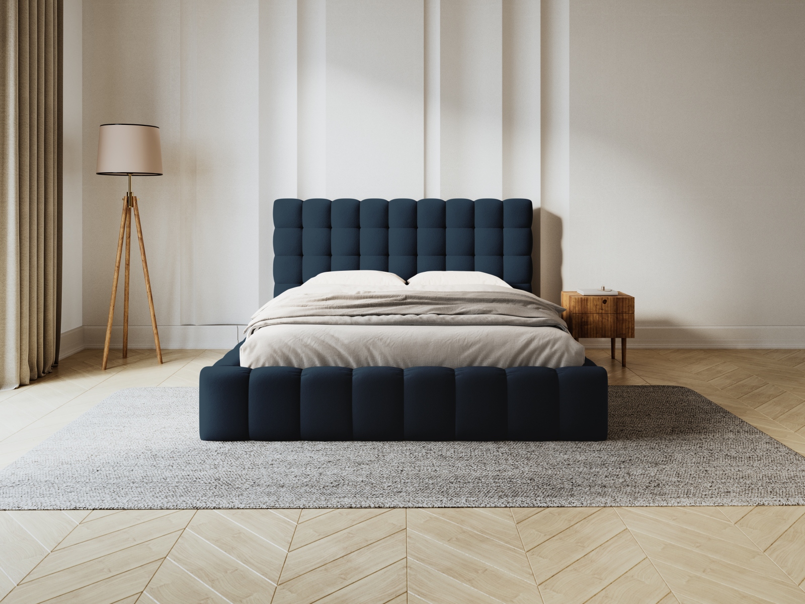 Micadoni Stauraumbett mit Kopfteil Mamaia Strukturierter Stoff Blau 140x200