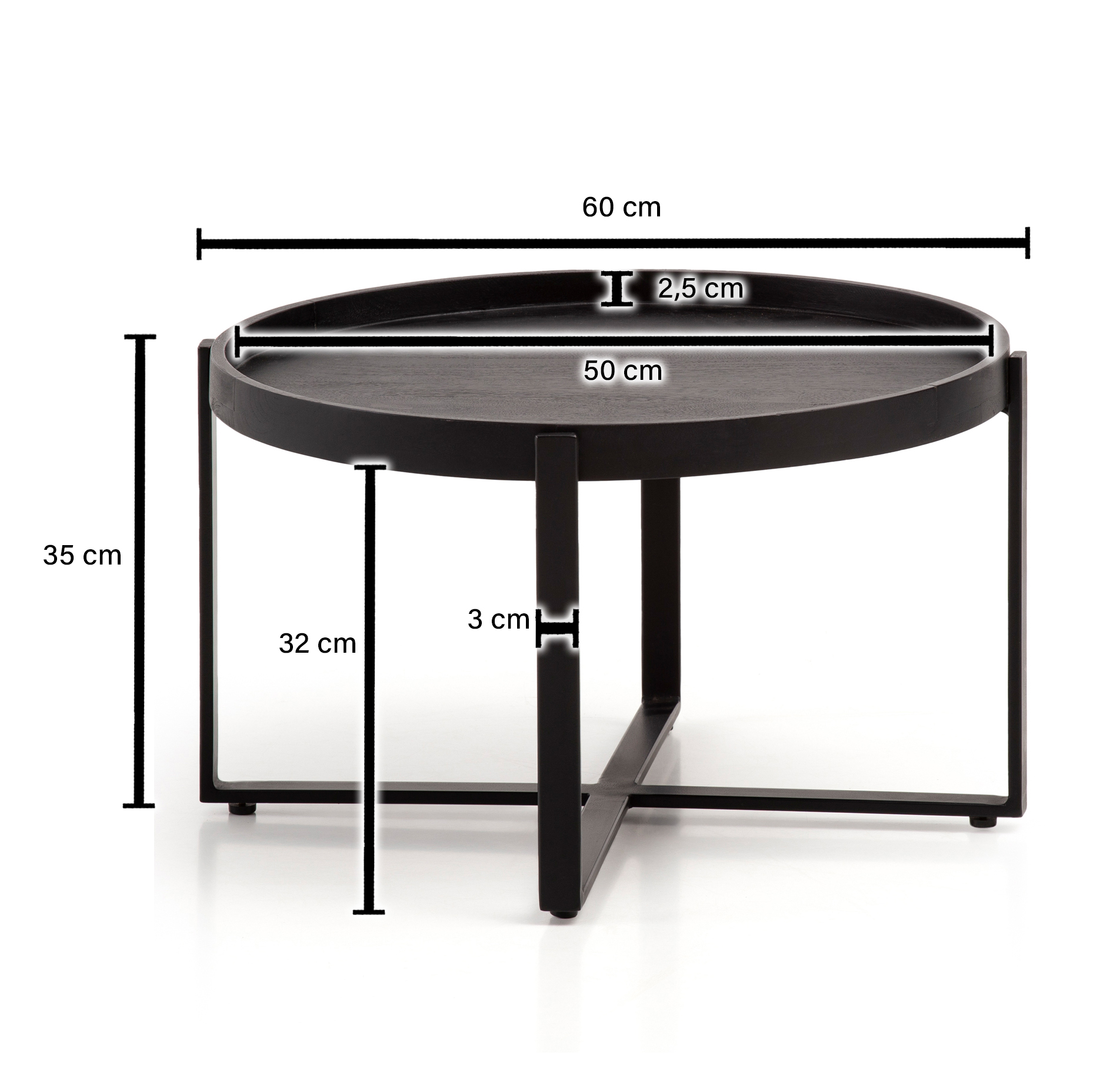 Couchtisch Asker Massivholz Schwarz Ø 60 × H 35 cm