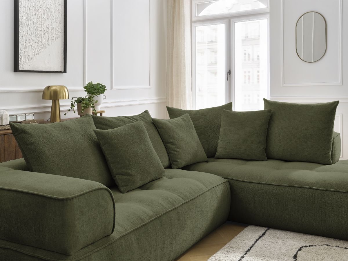 Bobochic Whesley Ecksofa Stoff Dunkelgrün Ecke rechts