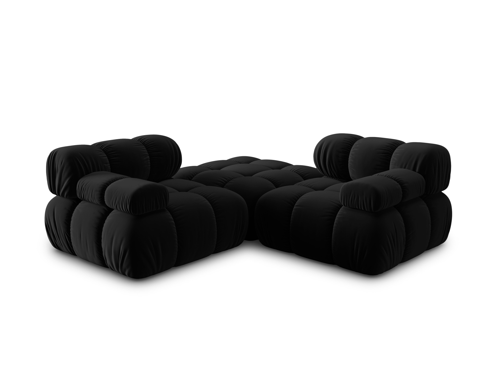 Micadoni Modulares Sofa Bellis 3-Sitzer mit flachem Modul Samt Bluvel Schwarz