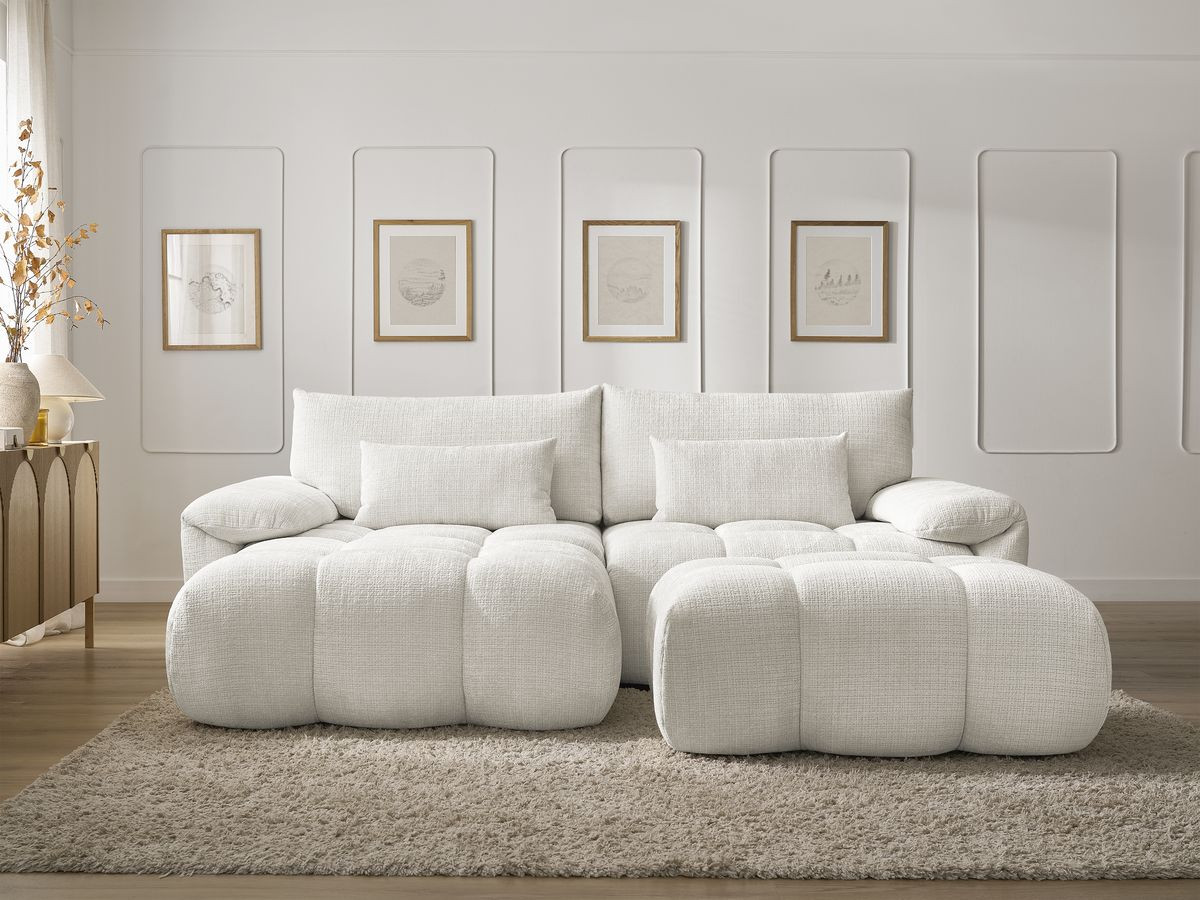 Bobochic Ivane Ecksofa mit Pouf Strukturstoff Weiß Ecke links