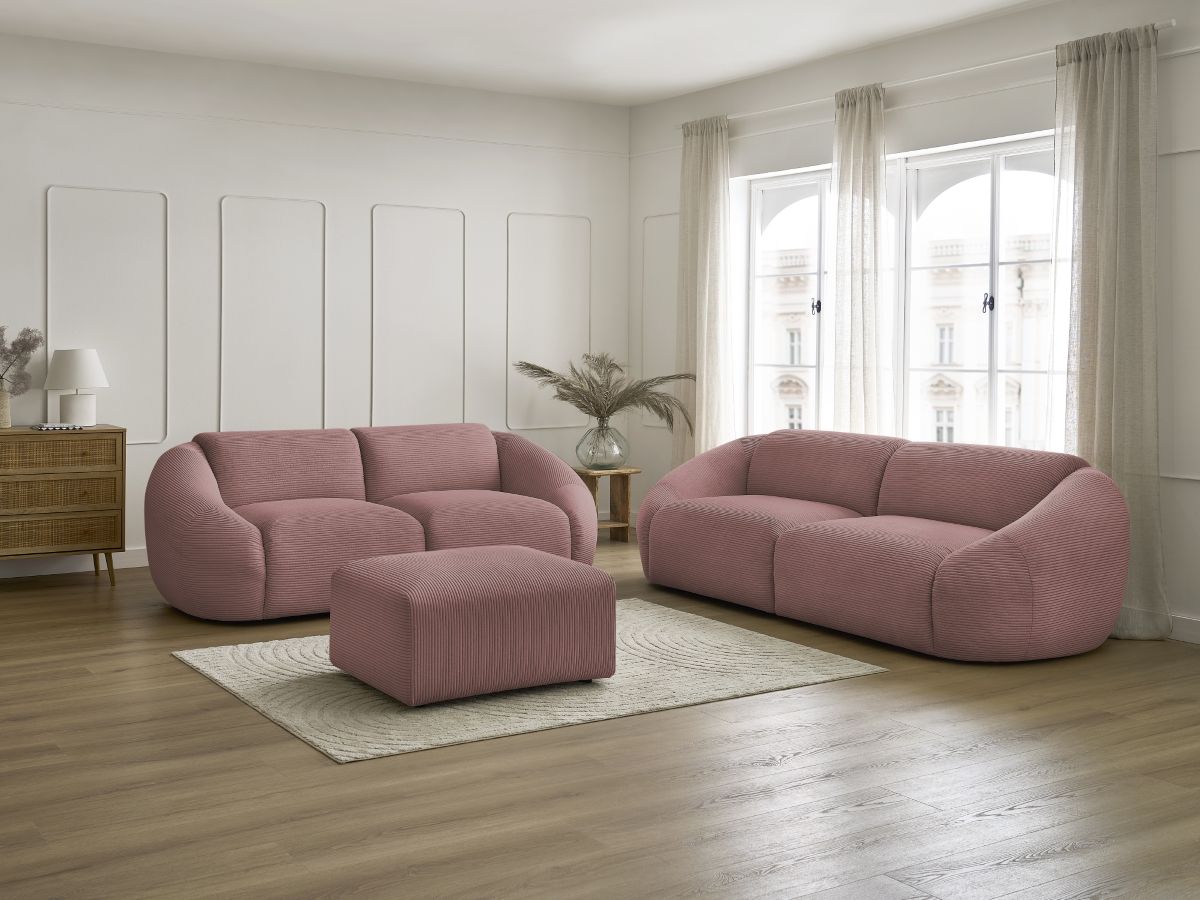 Bobochic Tina Sofa 6-Sitzer mit Pouf Cordsamt Rosa
