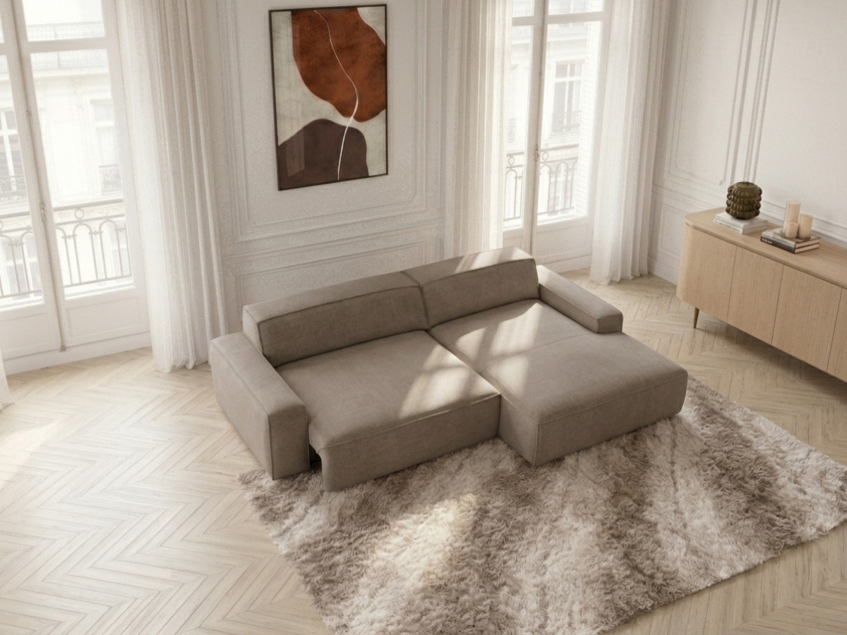 Bobochic Abel Ecksofa mit Schlaffunktion Melange-Stoff Taupe Ecke rechts