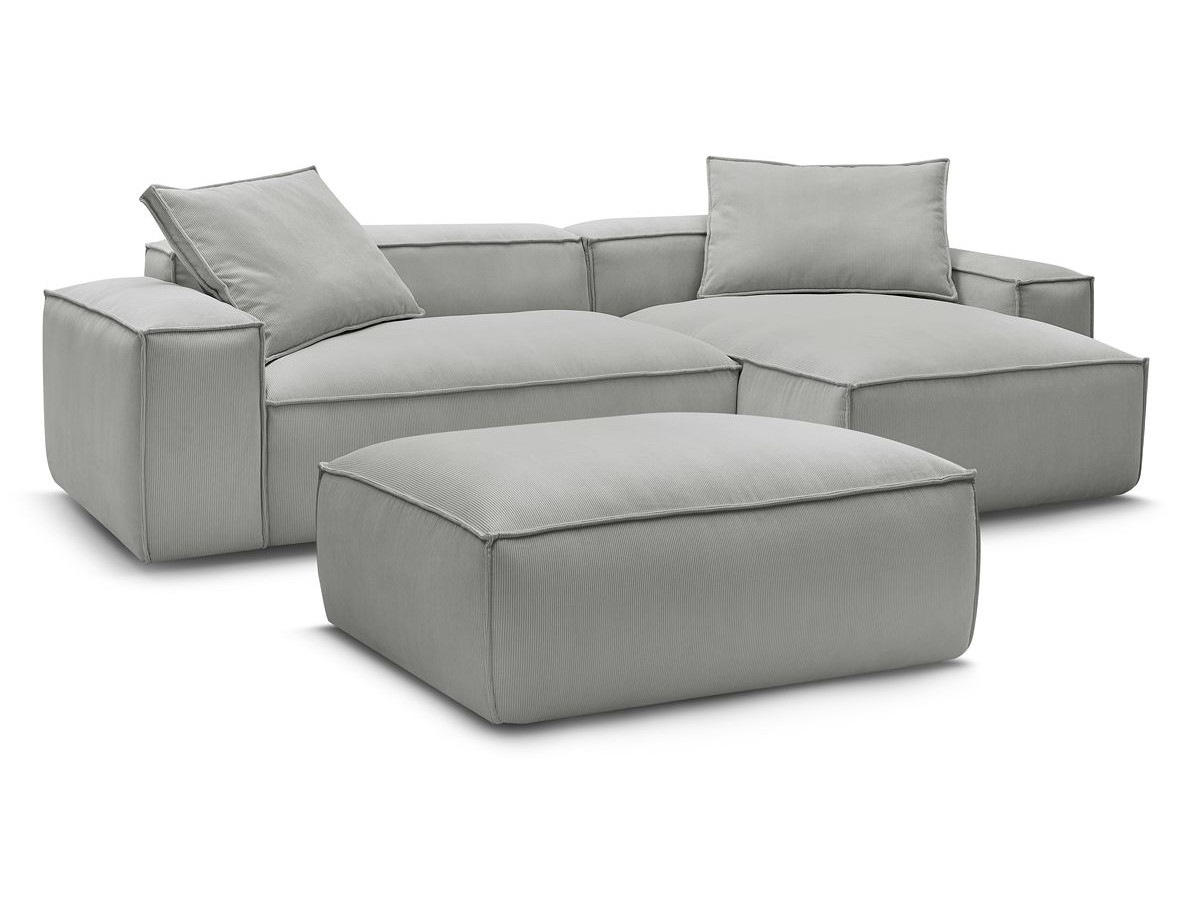 Bobochic Boheme Ecksofa mit Pouf Cordsamt Hellgrau