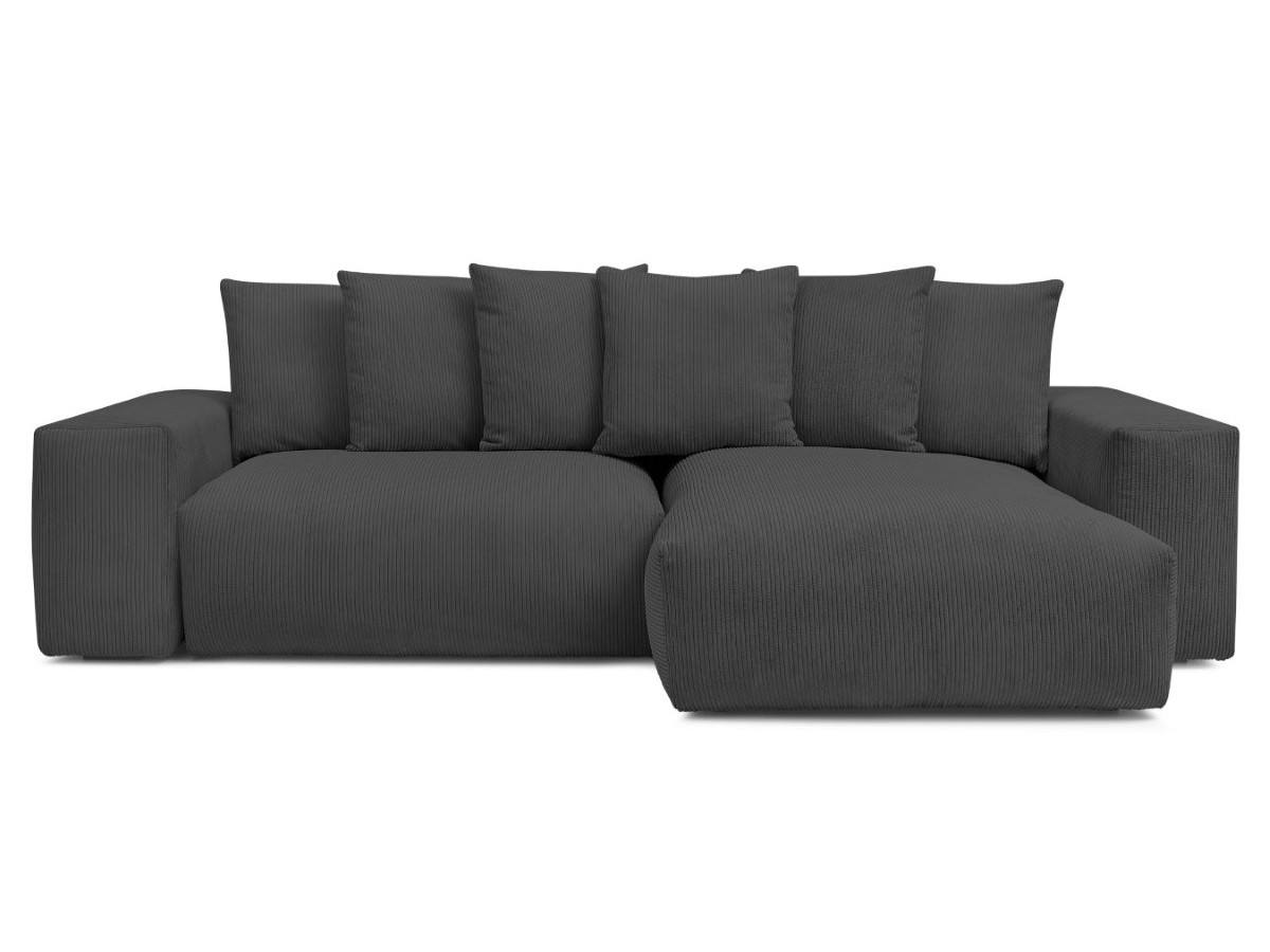 Bobochic Voltaire Ecksofa mit Schlaffunktion und Bettkasten Cordsamt Dunkelgrau
