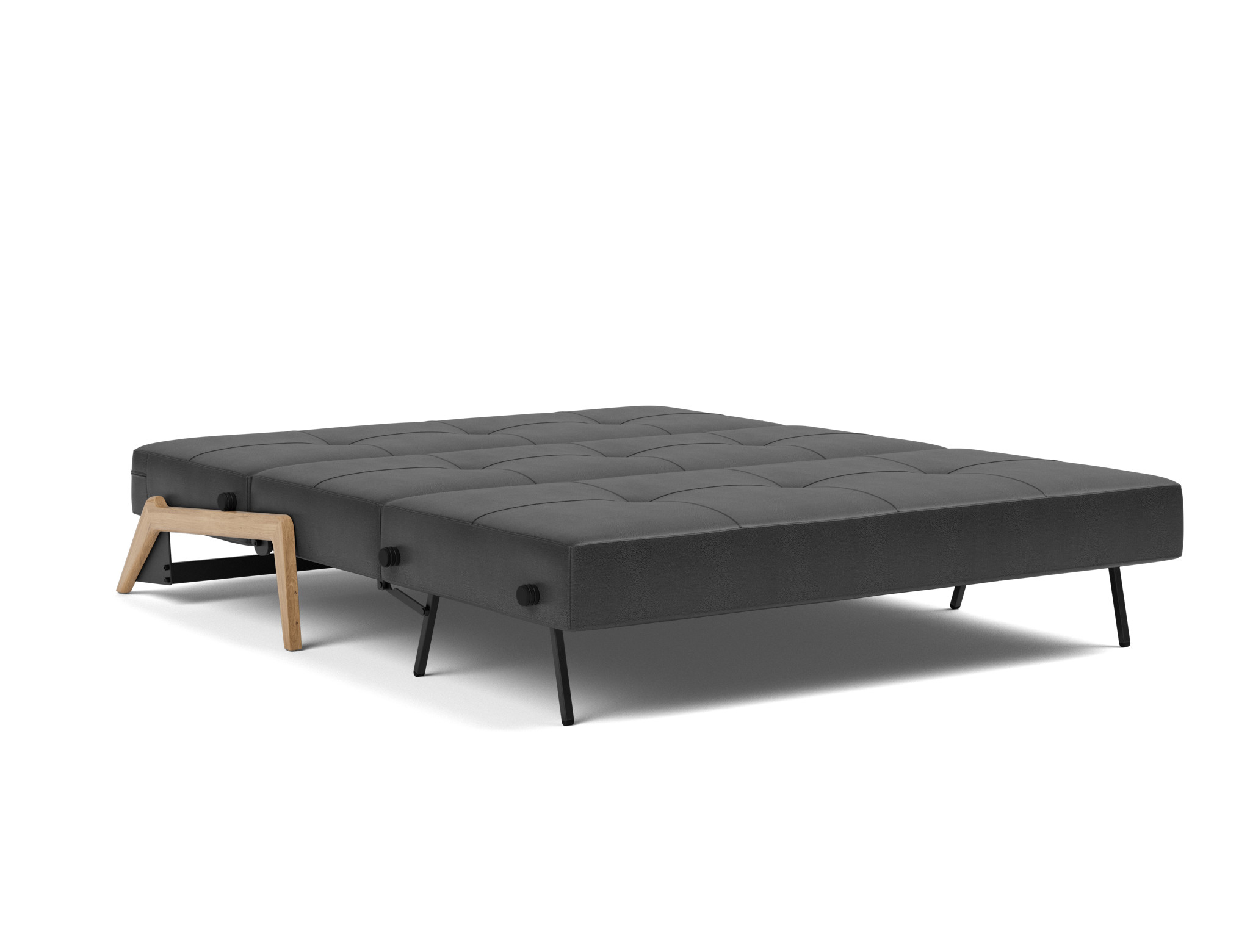 Schlafsofa Cubed 160 Lederoptik Faunal 550-Black Beine Eiche