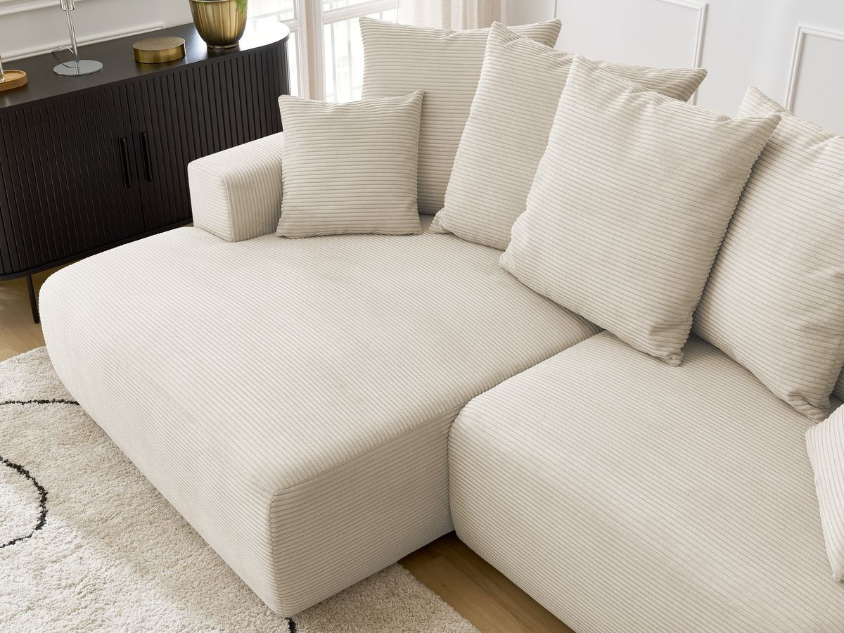Bobochic Atilla Ecksofa mit Schlaffunktion und Bettkasten Cordsamt Beige Ecke links