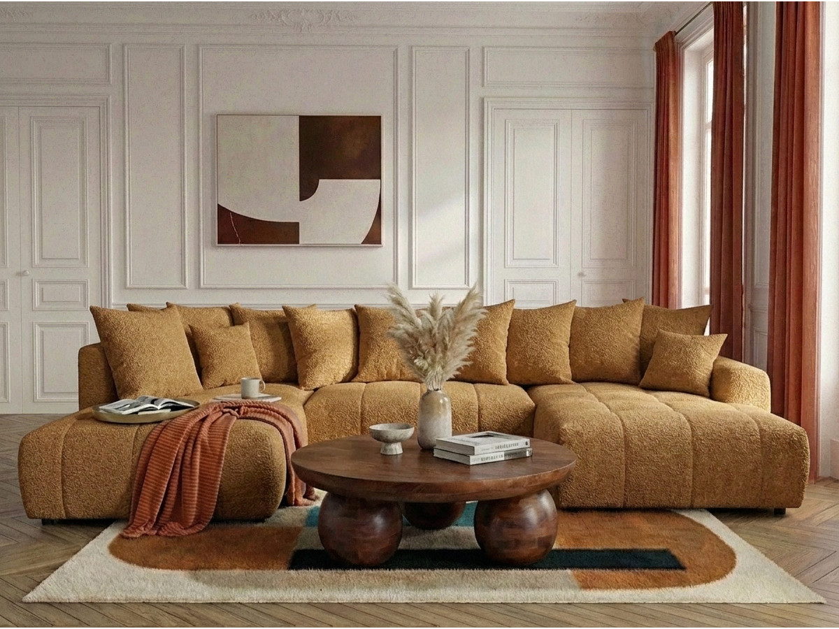 Bobochic Roxelane Wohnlandschaft Bouclé-Stoff Gelb Ecke rechts