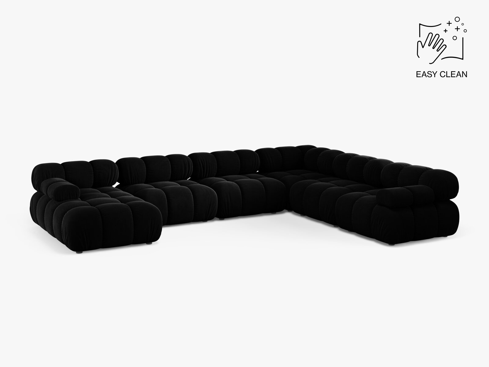 Micadoni Modulares Panorama Ecksofa Bellis 8-Sitzer Rechts Samt Venus Schwarz